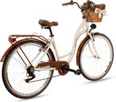 Goetze Mood Vélo pour femme Retro Vintage Holland City Bike, roues en aluminium de 28 pouces, 7 vitesses Shimano , entrée profonde, panier avec rembourrage