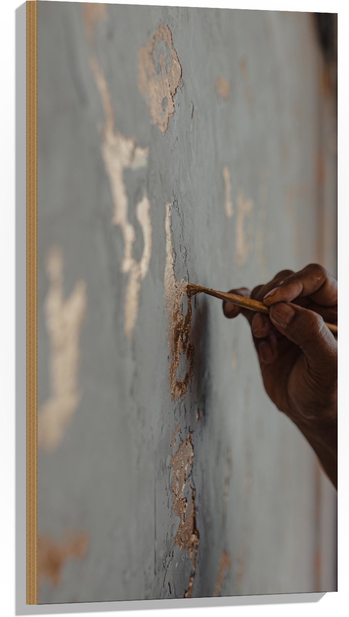 Hout - Gouden Verf op Muur - 50x100 cm - 9 mm dik - Foto op Hout (Met Ophangsysteem)