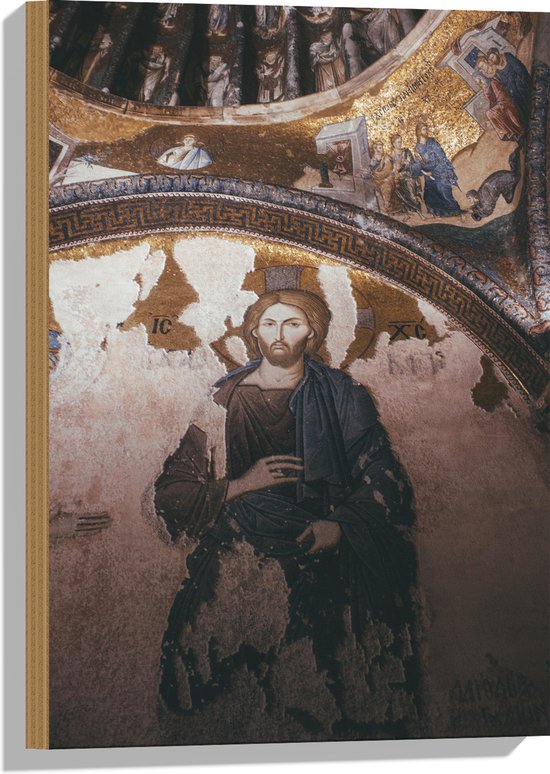 Hout - Religieuze Muurschilderingen in een Kerk - 40x60 cm - 9 mm dik - Foto op Hout (Met Ophangsysteem)
