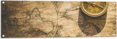 Tuinposter – Kompas met Wereldkaarten - 120x40 cm Foto op Tuinposter (wanddecoratie voor buiten en binnen)