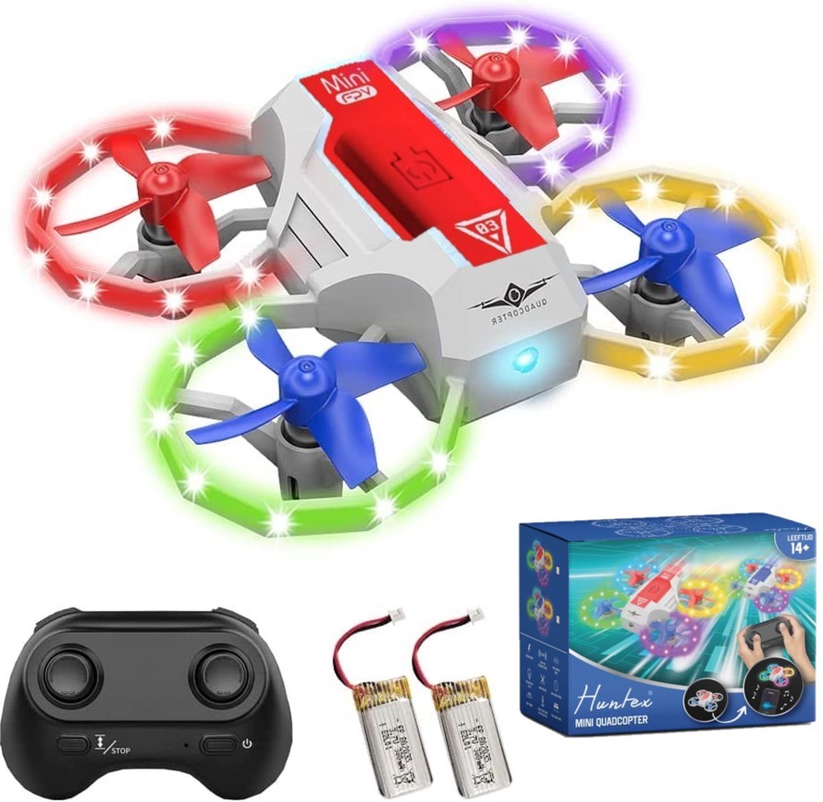 Huntex Mini-Drone Rood met Verlichting voor Kinderen - RC Voertuigen - Spraakbesturing Verlicht - 3D-flip - Headless Modus voor Beginners - Kinderspeelgoed - Verjaardagscadeau - Inclusief 2 Accu's en Batterijen