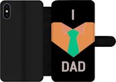 Bookcase Geschikt voor iPhone X telefoonhoesje - Quotes - I love dad - Spreuken - Papa - Met vakjes - Wallet case met magneetsluiting