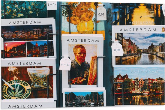 Vlag - Amsterdamse Ansichtkaarten in het Rek - 90x60 cm Foto op Polyester Vlag