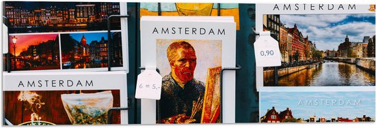 Acrylglas - Amsterdamse Ansichtkaarten in het Rek - 90x30 cm Foto op Acrylglas (Wanddecoratie op Acrylaat)
