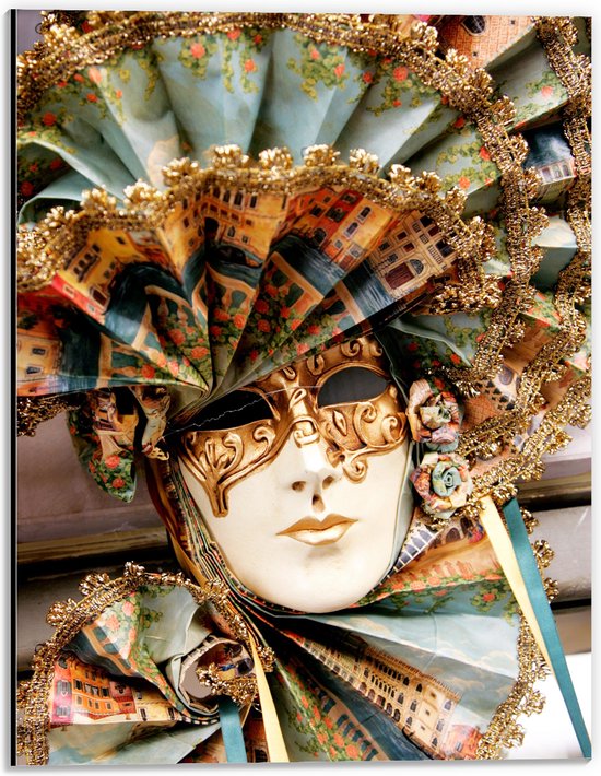 Dibond - Prachtig Masker met Blauwe Kraag en Gouden Details - 30x40 cm Foto op Aluminium (Wanddecoratie van metaal)