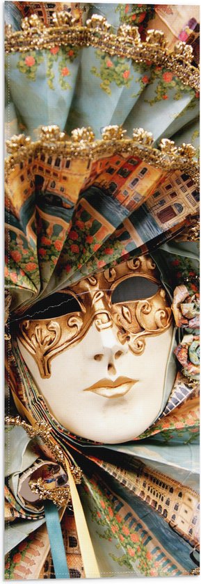 Vlag - Prachtig Masker met Blauwe Kraag en Gouden Details - 20x60 cm Foto op Polyester Vlag