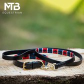 Leren halsband met lijn polo rood wit blauw Maat M - MTB Equestrian