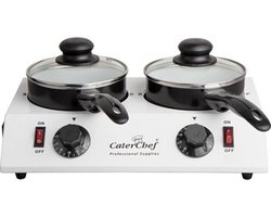 Chocolade / sauzen warmer 2 pans, RVS, 30/80 °C, 35x23x(H)11cm, 2x0,7L inhoud