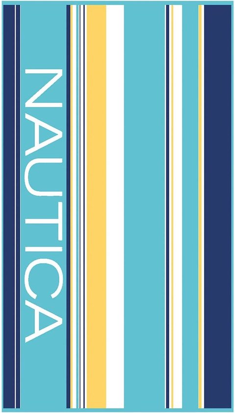 Nautica - Aqua Stripe Strandlaken - Strand Handdoek - 100% Badstof Katoen - 90x180 cm - Aquablauw/Geel