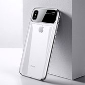 Apple iPhone X/ XS TOTU Magic Mirror/ étui de protection en verre trempé couleur transparent avec bords gris + protecteur d'écran offert