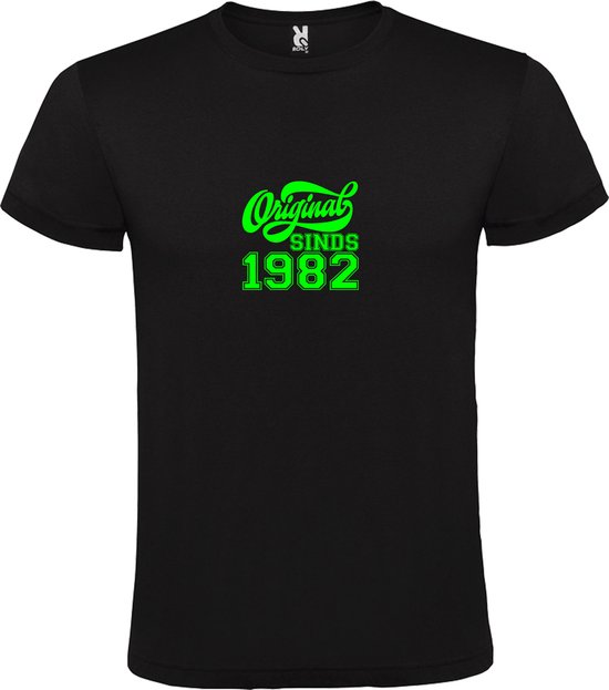 Zwart T-Shirt met “Original Sinds 1982 “ Afbeelding Neon Groen Size XXXXL