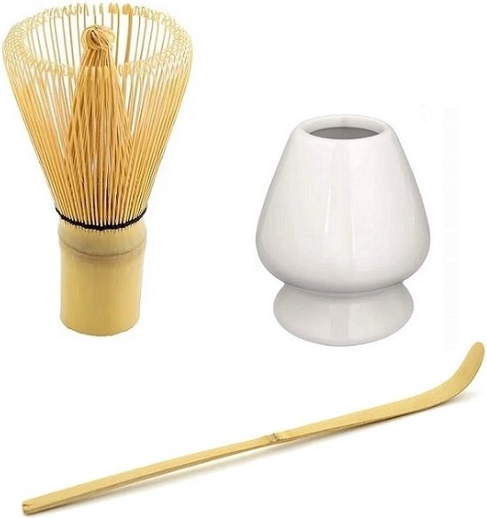 Foto: Matcha thee set compleet matcha klopper matcha chasen houder wit japanse theeceremonie matcha bamboe maatschep bamboe matcha whisk set van 3