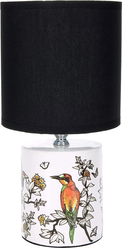 BRUBAKER Tafel- of bedlampje Aziatische vogel design - lamp met keramische voet - 29,5 cm hoog, wit zwart