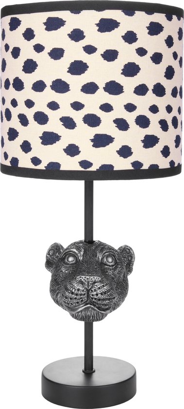 BRUBAKER Tafel- of bedlampje Leopard - tafellamp met polyresin voet en stoffen kap - 40 cm hoogte, zwart beige gestippeld