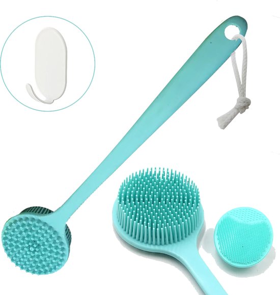 B&P - Brosse de bain + brosse pour le visage - crochet inclus - brosse humide et sèche - plastique - gommage du dos - brosse pour le corps - vert clair