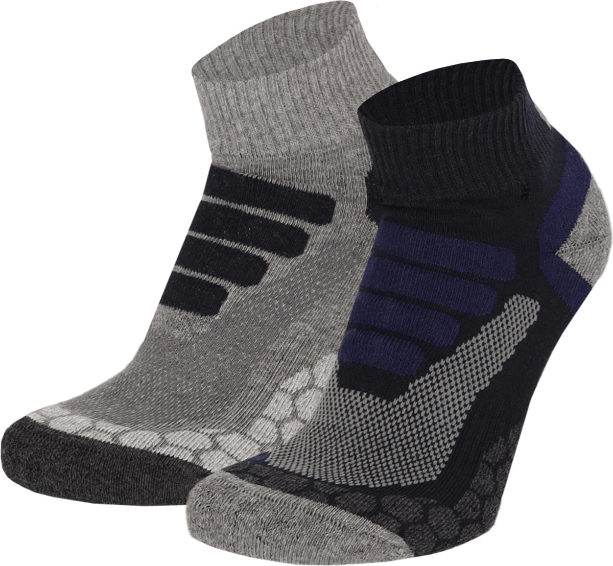 Xtreme Sockswear Quarter Wandelsokken – 2 Paar – Lage Hiking Sokken Unisex – Katoen & Coolmax – Multi Blauw