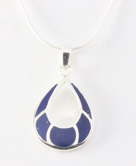 Pendentif en argent ajouré en forme de goutte avec lapis lazuli sur une chaîne