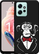 Cazy Hoesje Zwart geschikt voor Xiaomi Redmi Note 12 4G Smoking Chimp