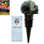 Catrinaz® - Wijnstopper - Premium flessenstop met skull in moss agate natuursteen - Luxe gift box - Uniek geschenk - Inclusief E-BOOK Tequila, Mezcal