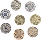Onderzetters - Set van 8 met houder - Rond - Onderzetters voor glazen - Bohemian - Oosterse - Mandala design - Coasters