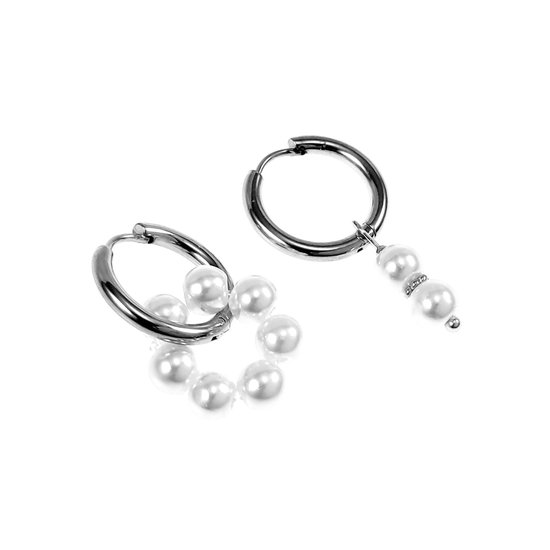 ∅19mm Boucles d'oreilles Femme - Perles de Cristal Witte - Acier Inoxydable - Boucles d'oreilles avec Pendentifs Perles
