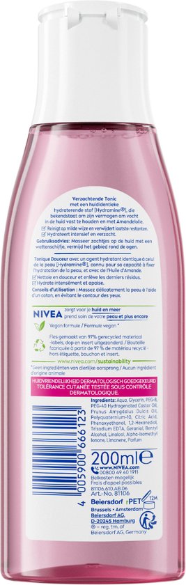 NIVEA Essentials Verzachtende Tonic - Reinigingstonic - Droge en gevoelige huid - Amandelolie - Hydramine - 200 ml - NIVEA