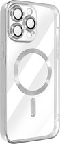 MagSafe Case Geschikt voor Apple iPhone 14 Pro Max Siliconen Bescherming Camera Chroom Zilver