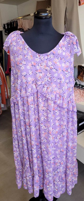 Prachtige paarse jurk voor grote maten -met strikjes op schouder - maat 48/50 (borstomtrek 110cm)