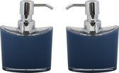 MSV Zeeppompje/dispenser Aveiro - 2x - PS kunststof - donkerblauw/zilver - 11 x 14 cm - 260 ml
