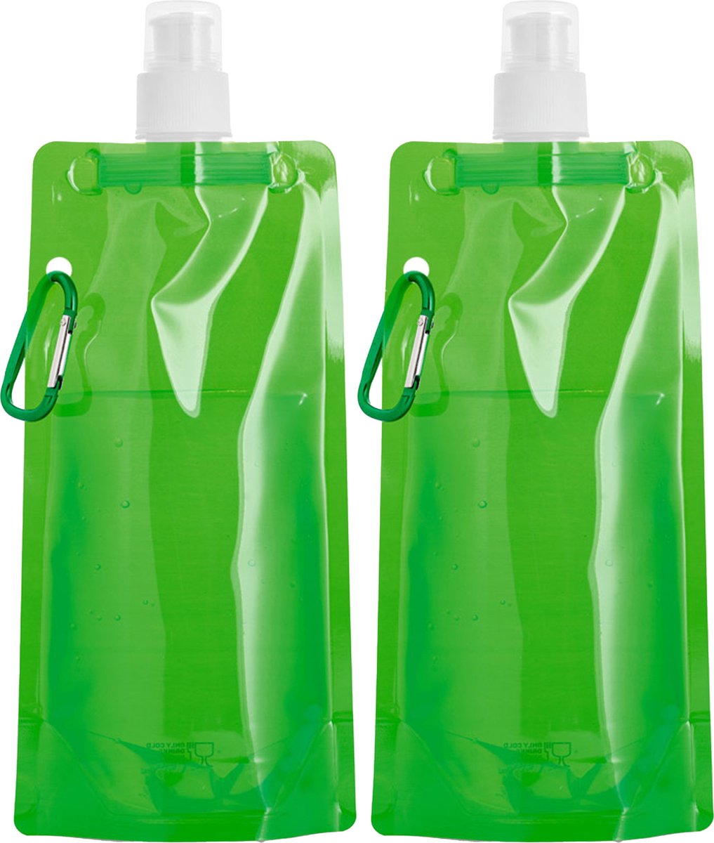Waterfles/drinkfles/sportbidon opvouwbaar - 10x - groen - kunststof - 460 ml - schroefdop