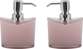 MSV Distributeur/distributeur de savon Aveiro - 2x - Plastique PS - rose clair/argent - 11 x 14 cm - 260 ml