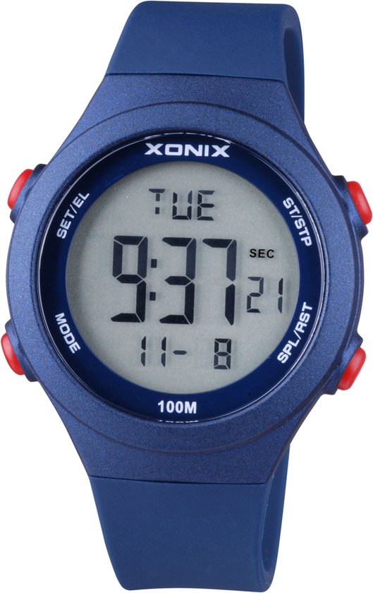 Xonix BBD-005 - Horloge - Digitaal - Unisex - Siliconen band - ABS - Cijfers - Achtergrondverlichting - Datumaanduiding - Alarm - Start-Stop - Chronograaf - Tweede tijdzone - DonkerBlauw - Waterdicht - 10 ATM