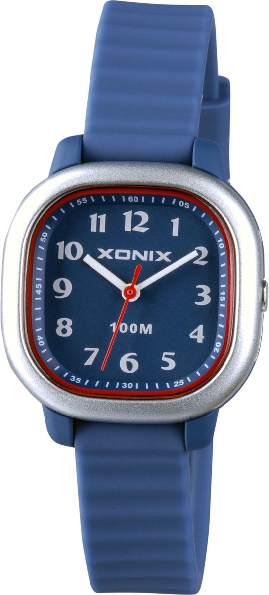 Xonix ABF-004 - Horloge - Analoog - Kinderen - Unisex - Siliconen band - ABS - Vierkant - Cijfers - Blauw - Grijs - Waterdicht - 10 ATM