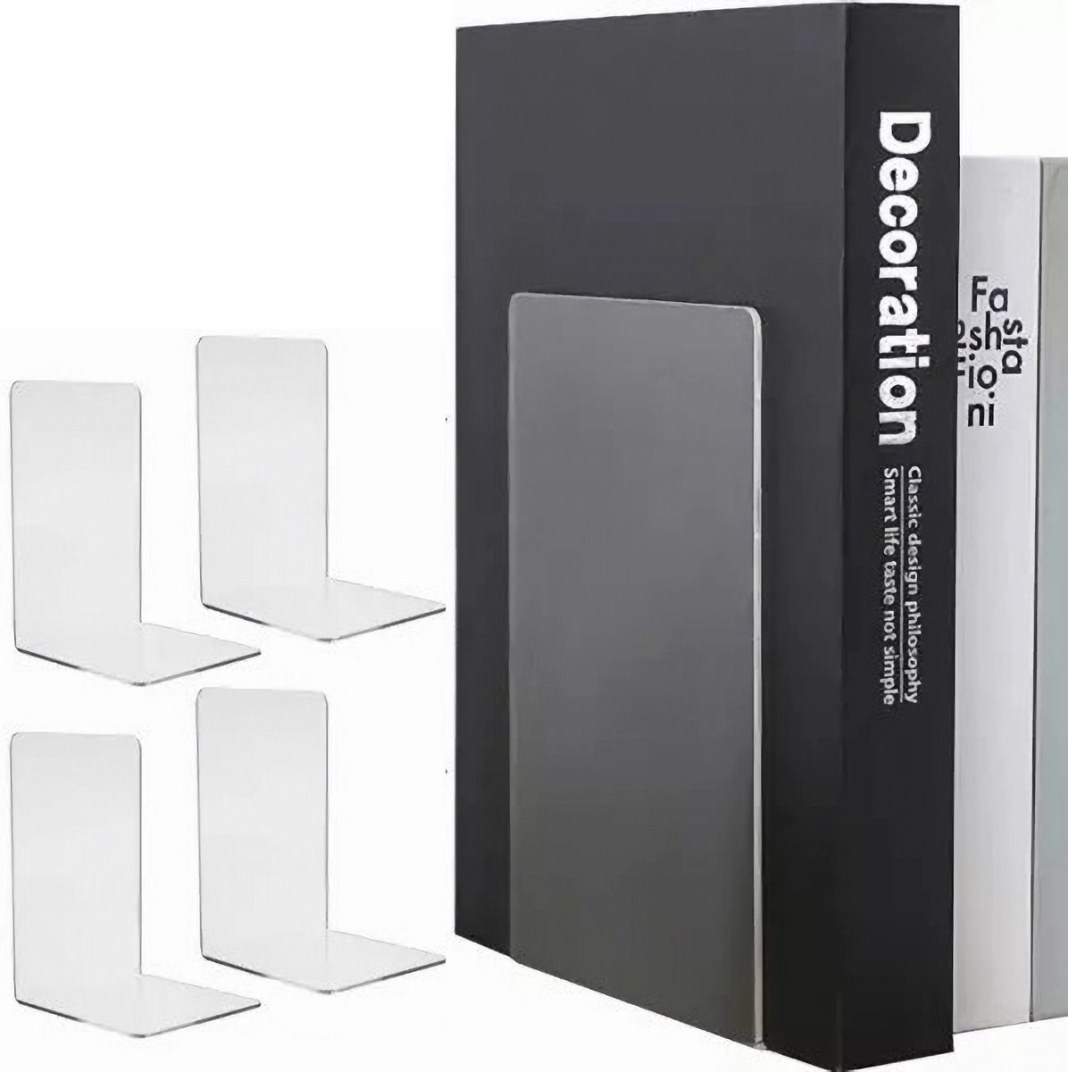 Set van 4 Doorzichtige Boekensteunen - Plexiglas - Transparant - 18,5 x 12 x 12 cm - Boekenstandaard - Boekensteun - Boekenhouder - Book Holder