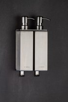 By Bresi - zeepdispenser 2 reservoirs - Hangend -Brushed RVS - Zeepdispenser Wandmontage - Zeepdispensers - Zeeppompje - Shampoo dispenser - Wandmontage met handdoekhaakje