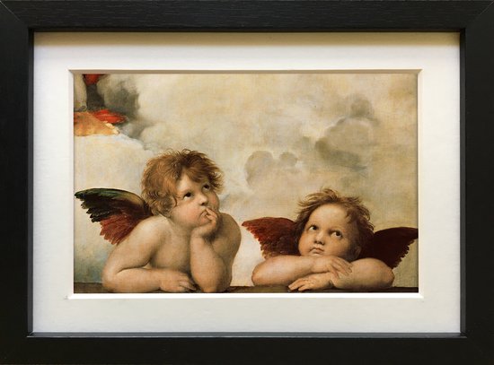 De engeltjes van Rafaël - cherubijnen Raphael - reproductie - kunst in het klein - ingelijst 20x15cm