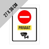 Pictogram/ bord | "Privaat" - Geen toegang/ Camerabewaking | 27 x 36 cm | CCTV | Verboden toegang | Verbodsteken C2 | Privé terrein | No entry | Polystyreen | 1 stuk