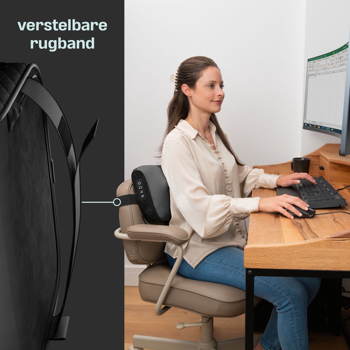 CozySense® Shiatsu Massagekussen - Elektrisch & Draadloos Massage Apparaat voor Nek en Rug - Warmtefunctie - Oplaadbaar - Ergonomisch - Zwart thumbnail 4