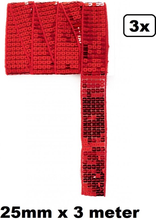 QUARKZMAN Paillettenband 5,5 Yards - Elastische 3-reihige Paillettenborte Rot