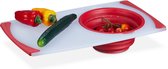 Relaxdays snijplank met vergiet - antislip aanrechtplank - broodplank kunststof - groente - rood