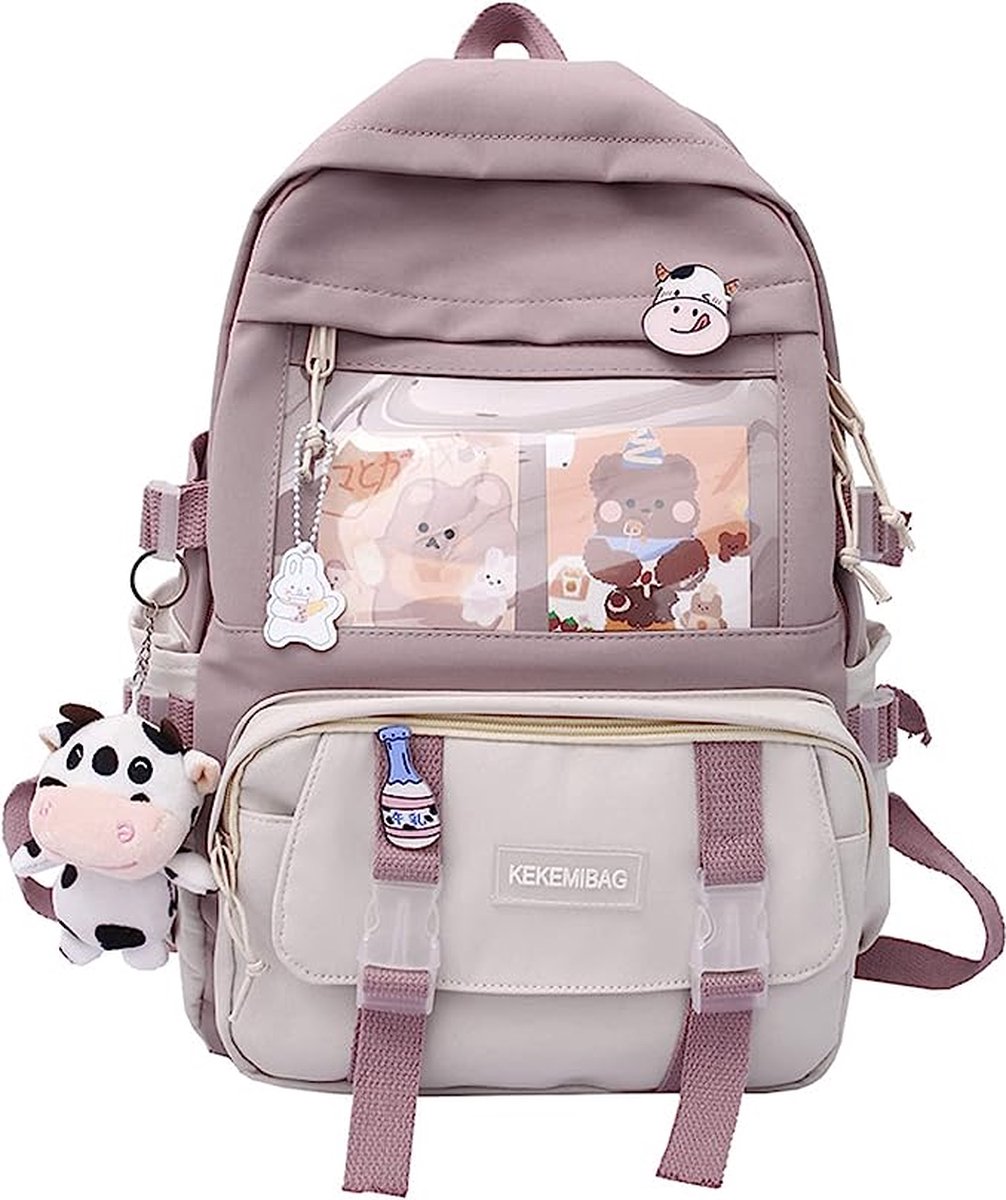 QOCO - Kawaii - Sac à dos avec pendentif Kawaii et accessoires - Joli sac à  dos de voyage - Harajuku - Sac d'école pour adolescentes - 44 x 31 x 14 cm,  Blanc. : : Mode