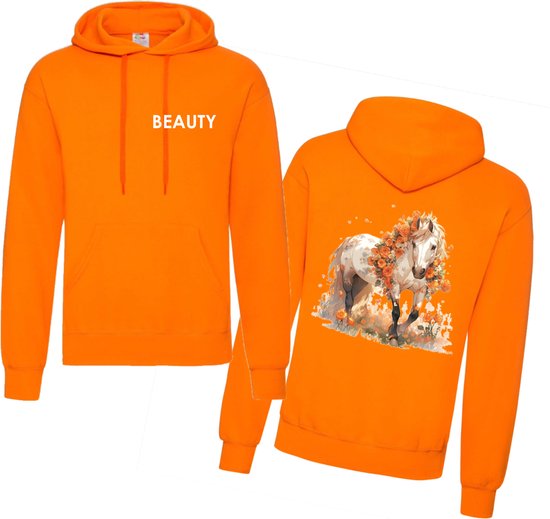 Hoodie paarden - gepersonaliseerde hoodie voor de paardenliefhebber - Oranje - Maat M