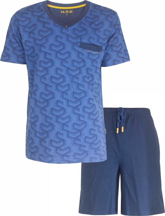 MEQ Heren Shortama - Pyjama Set - Korte Mouwen - 100% Katoen - Licht Blauw - Maat XXL