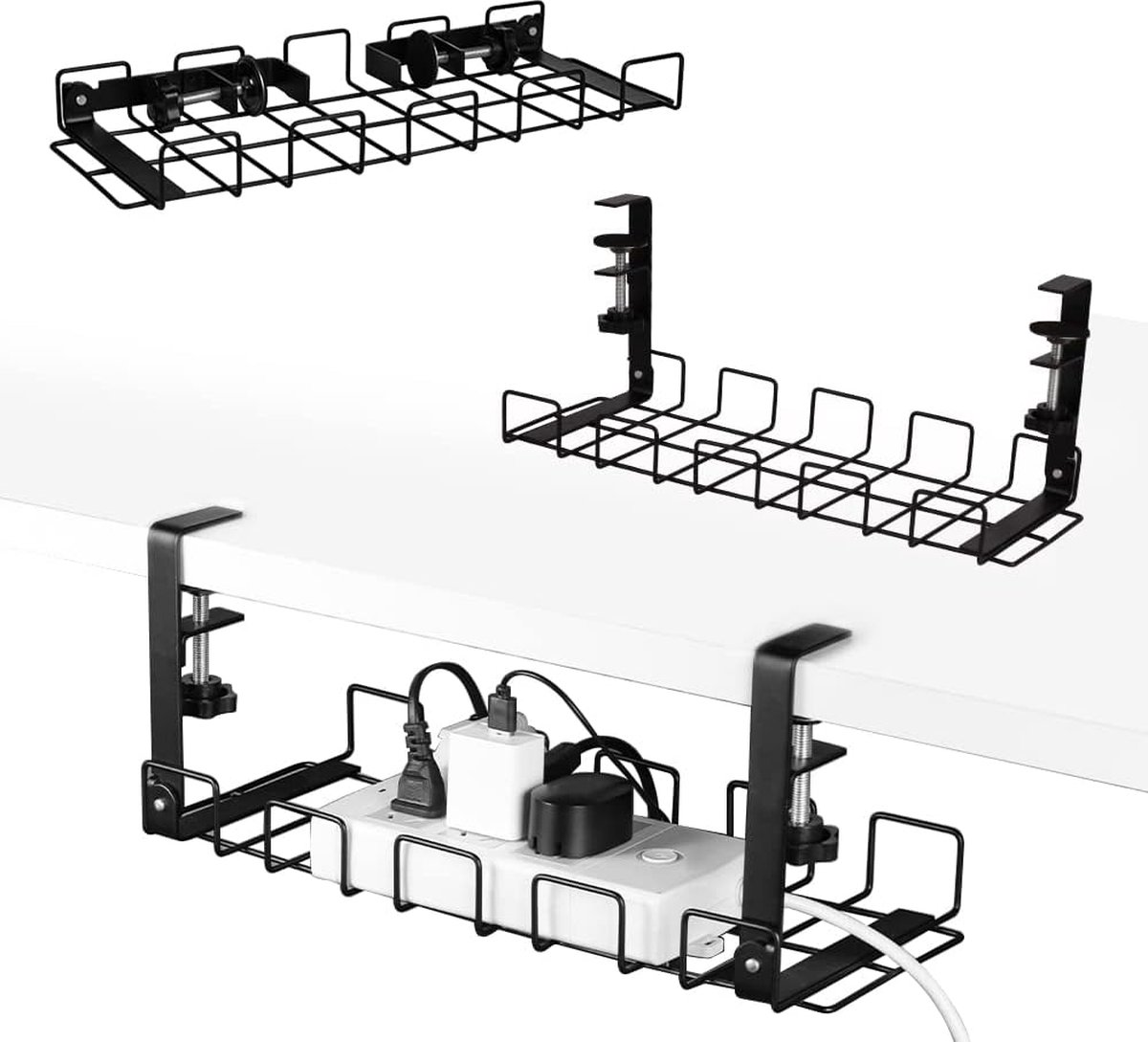 Kabelgoot voor bureau, 40 cm, 2 stuks, stabiele tafelkabelhouder voor kabelordening, metalen kabelkuip onder bureau voor bureau, kantoor en keuken (zwart)