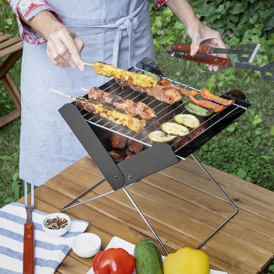 Opvouwbare BBQ -Draagbare opvouwbare grill met rooster -Portable Vouw Barbecue - Festival BBQ - Camping - Tafel - Zomer - Rechthoekig - 43 x 29 x 24 cm - Zwart van Merkloos — afbeelding 4