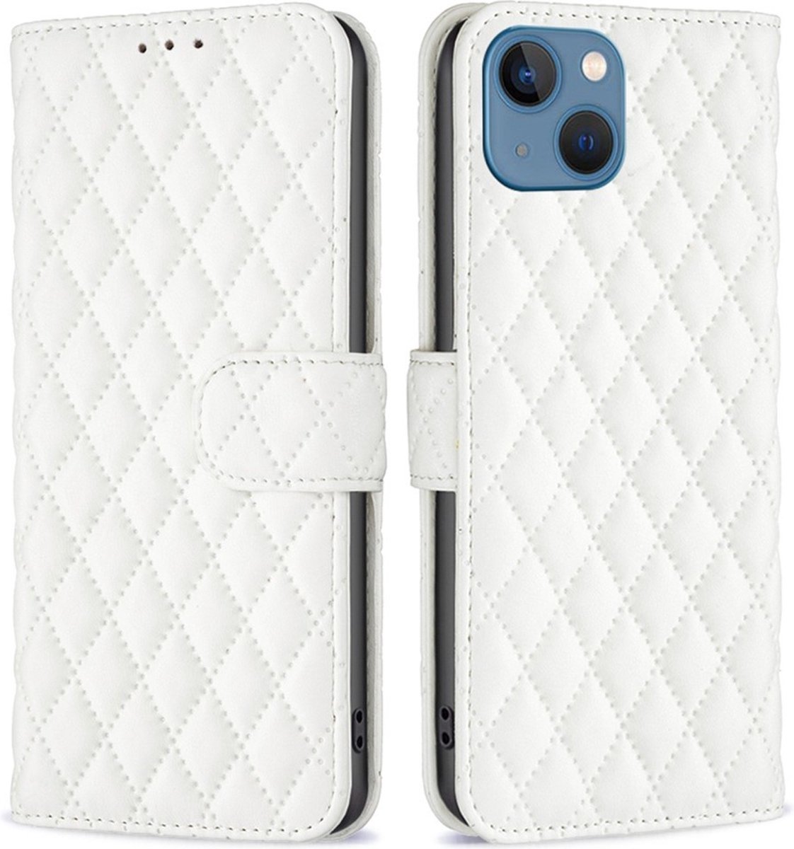 BINFEN Hoesje - Geschikt voor iPhone 13 Hoesje - BINFEN Rhombus Book Case - Wit