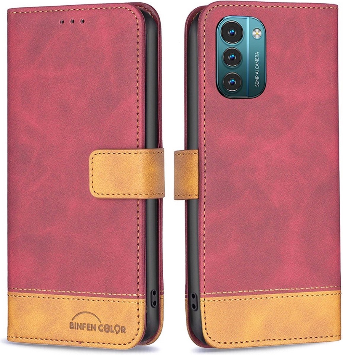 BINFEN Color Book Case - Geschikt voor Nokia G11 / G21 Hoesje - Rood