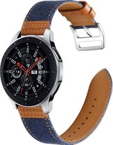 Mobigear Leren Watch bandje geschikt voor Smartwatch Bandje Gespsluiting | Mobigear Denim - 22 mm - Bruin / Donkerblauw