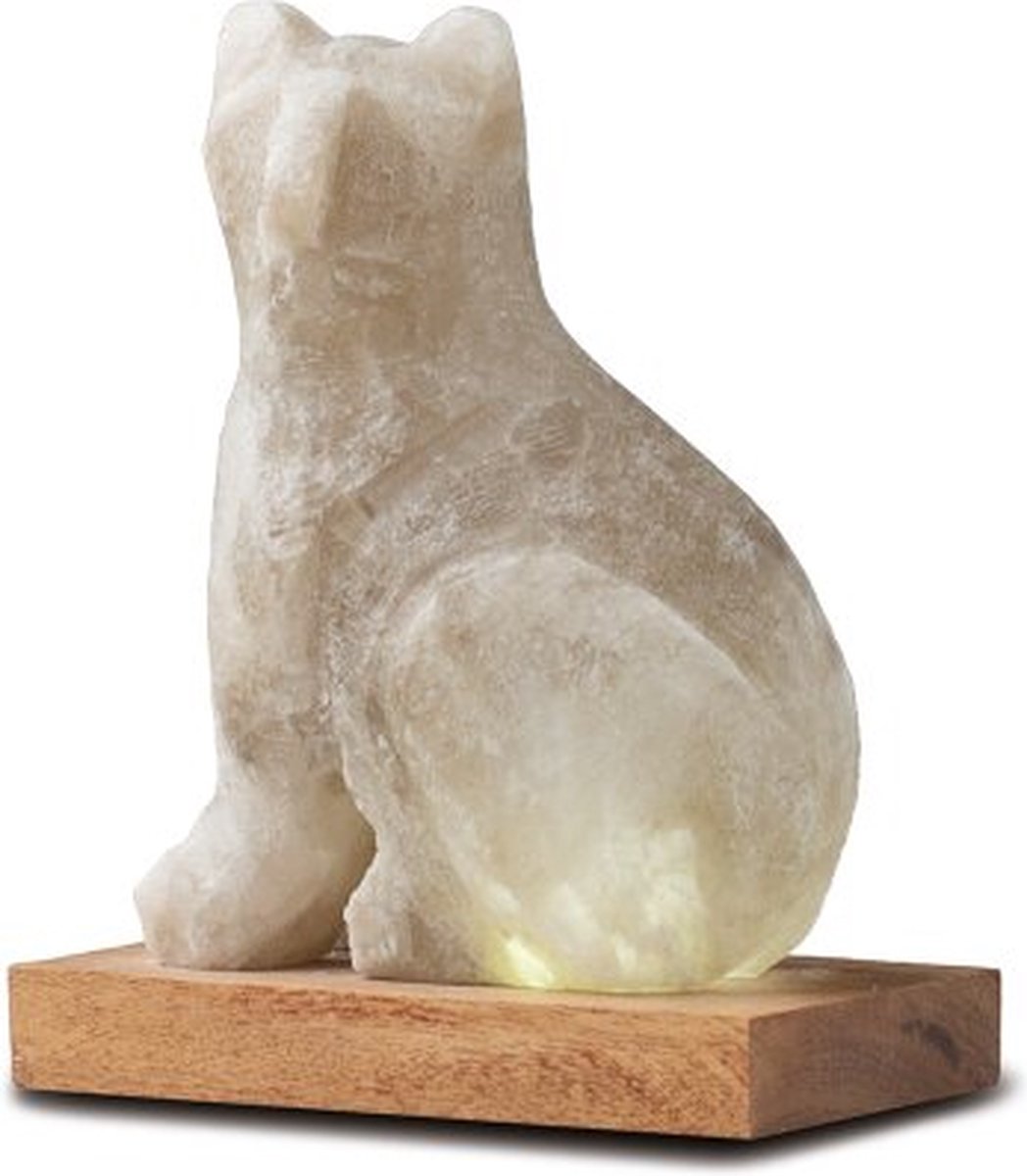 Himalaya Salt Dreams, USB Kat/ Cat, Grey Line, met Houten Voet, 42081, 13cm hoog