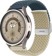 Mobigear Nylon Watch bandje geschikt voor Smartwatch Bandje Klemsluiting | Mobigear Braided - Universeel 22 mm connector - Wit / Donkerblauw